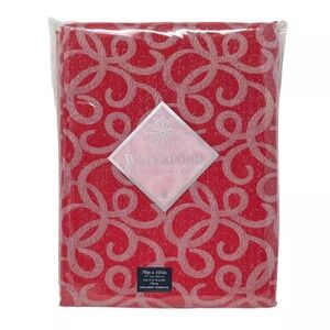 WATERFORD 70" x 104" Christmas Holiday Ribbon Crimson Red & White Tablecloth NEW